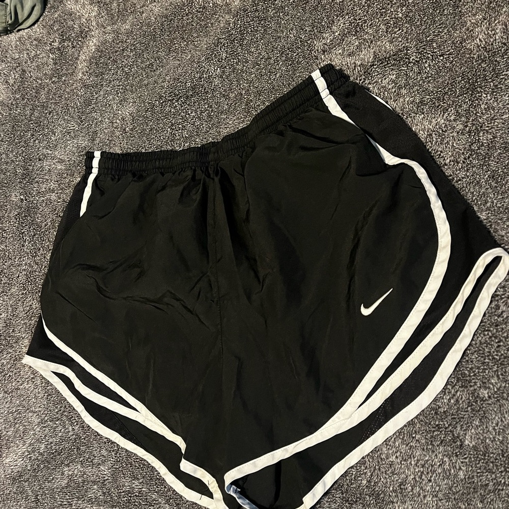 Nike Black and White Athletic Shorts with Curved Hem